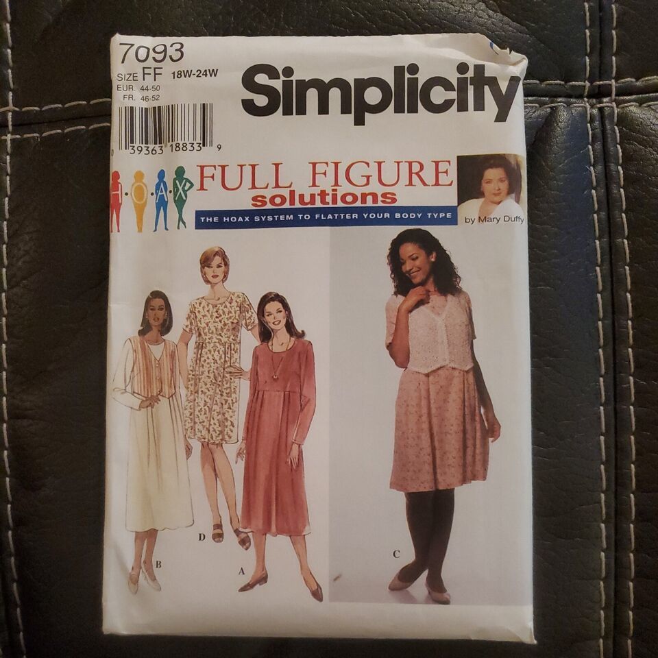 Simplicity 7093 18W-24W ~Round neckline~Mock Vest~Mid Calf~Short or long sleeves - $14.24