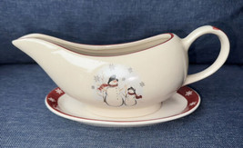 Royal Seasons Stoneware Christmas SNOWMAN Red Snowflakes Trim Gravy Boat... - £19.97 GBP