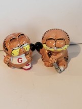 2 Garfield the Cat Ceramic Figurines Golf Jog Running 2.5&quot; - Bonus Penci... - £15.81 GBP