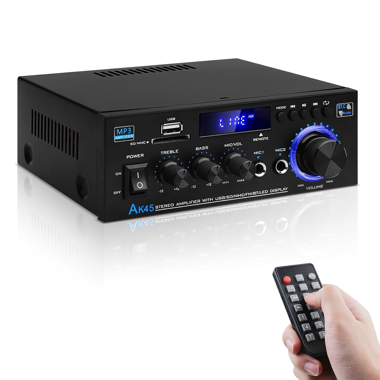 Bluetooth 5.0 Hifi Stereo Mini Power Amplifier With Ak45 Bluetooth Audio  			