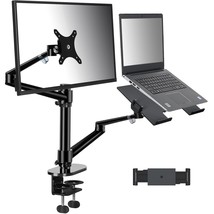 Monitor And Laptop Or Tablet Mount, 3-In-1 Adjustable Dual Arm Desk Stands Monit - £87.87 GBP