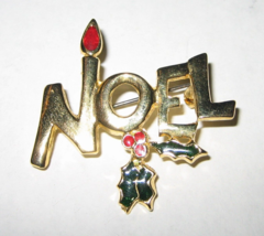 Vintage Fashion Gold Tone Enamel Christmas Noel Brooch Pin 1.5 inches Wide - £7.56 GBP