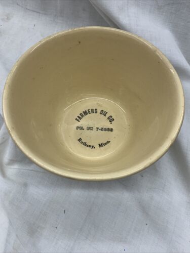 Vintage Bowl Watt 7 Pink Blue Stripes Advertising Farmers Oil Co Rothsay MN - $49.99