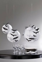 Martha Stewart Hanging Moons Paper Lanterns With Paper Bats - Halloween Decor! - $25.94
