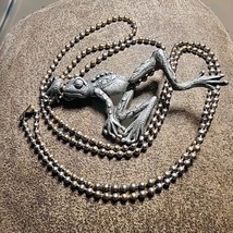 Vtg &quot;JJ&quot; Jonette Jewelry Silver Pewter Hanging FROG Pendant Chain Necklace 16&quot;  - $19.79