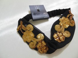 INC International Concepts Black Gold Sequined Turban Headband T120 $24 - £9.96 GBP