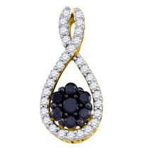 10k Yellow Gold Womens Black Color Enhanced Diamond Teardrop Cluster Pendant - £239.00 GBP