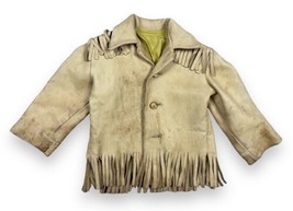 Vtg Fringe Warm Tan Leather Western Jacket Toddler Youth 26” Chest — Very Used - £37.94 GBP
