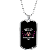 Russian Blue Cat  Necklace Stainless Steel or 18k Gold Dog Tag 24&quot; Chain - £37.48 GBP+
