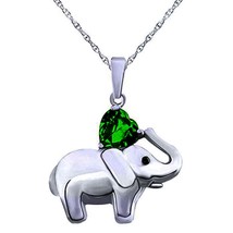 Mom Giorno Sterling 925 Cuore Finto Verde Smeraldo Elefante Ciondolo Collana - £133.83 GBP