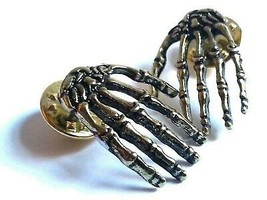 Skeleton Hands Pin Badge Lapel Brooch Tie Pin Bone Bronze Effect Emo Goth Punk - £9.44 GBP