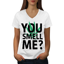 Wellcoda You Smell Me Weed Womens V-Neck T-shirt, Smoke Graphic Design Tee - £15.96 GBP