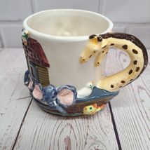Vintage Noahs Ark Coffee Mug Cup Animals 3D Giraffe Elephant Doves - $10.77