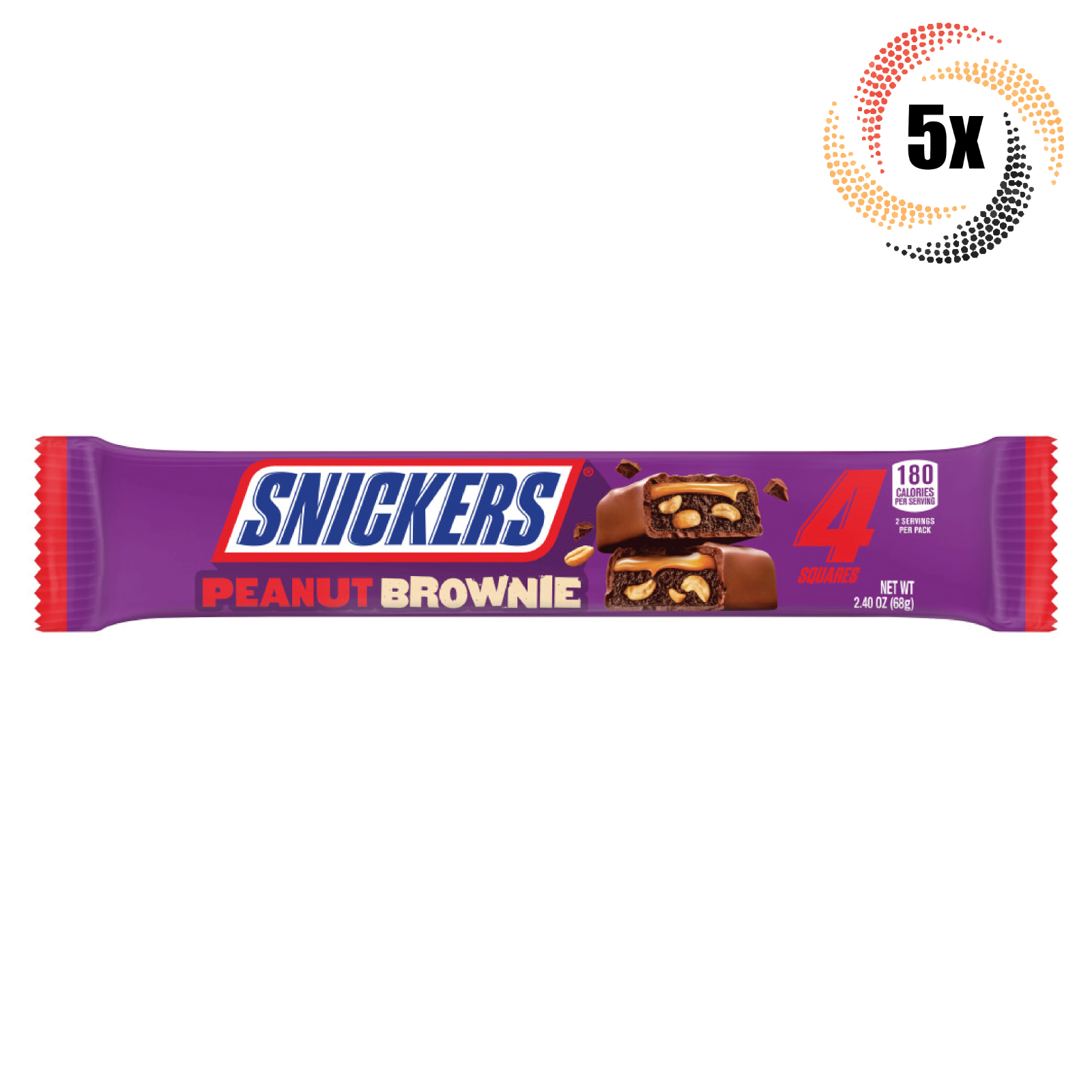 Primary image for 5x Packs Snickers Peanut Brownie Chocolate King Candy Bars | 4 Sqaures Per Pack