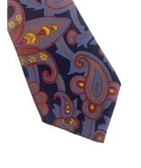 Lands End Silk Tie Blue Gold Red Paisley Hand Sewn Preppy Coastal Old Money - $39.73
