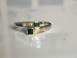 SQUARE shape natural emerald stone ring with diamond - £116.73 GBP