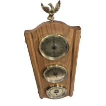 Weather Station Barometer Therometer Hygrometer Hanging 18x7&quot; Wood Frame Eagle - $18.66