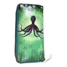 Mlavi Vegan Leather Wallet With Octopus Coral Nautical Sea Green &amp; Blue ... - £21.81 GBP