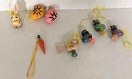 Vintage little wood Easter tree ornament lot hanging eggs carrot bunny b... - $19.75
