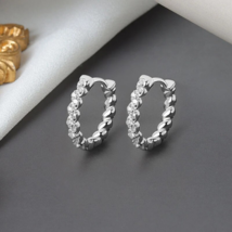 Tiny Crystal Hoop Hoop Earrings Sterling Silver - £9.82 GBP