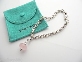 Tiffany &amp; Co Donut Bracelet Pink Quartz Charm Rose Bangle 8.5 Inch Link Chain - £675.85 GBP