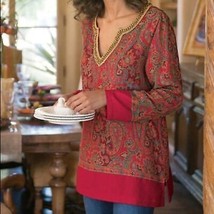 NWT Womens Size XS Soft Surroundings Wool Blend Pasha Pullover Paisley Tunic Top - £24.55 GBP