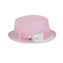 Men's Bently Semi Crushable Fedora Briad Straw Hat Enzo EN202 Pink White image 5