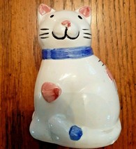 Vintage Porcelain Kitty Cat Lover Bank White Blue Pink Hearts Adorable  - $13.99