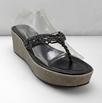 BCBG Open Toe Braided Brown Leather Platform Wedge Thong Sandals - Womens 9B - £11.92 GBP