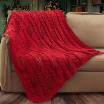 Amélie Home 50&#39;&#39; X 60&#39;&#39; Red Cable Knit Wool Throw Blanket For Couch Sofa - £31.44 GBP