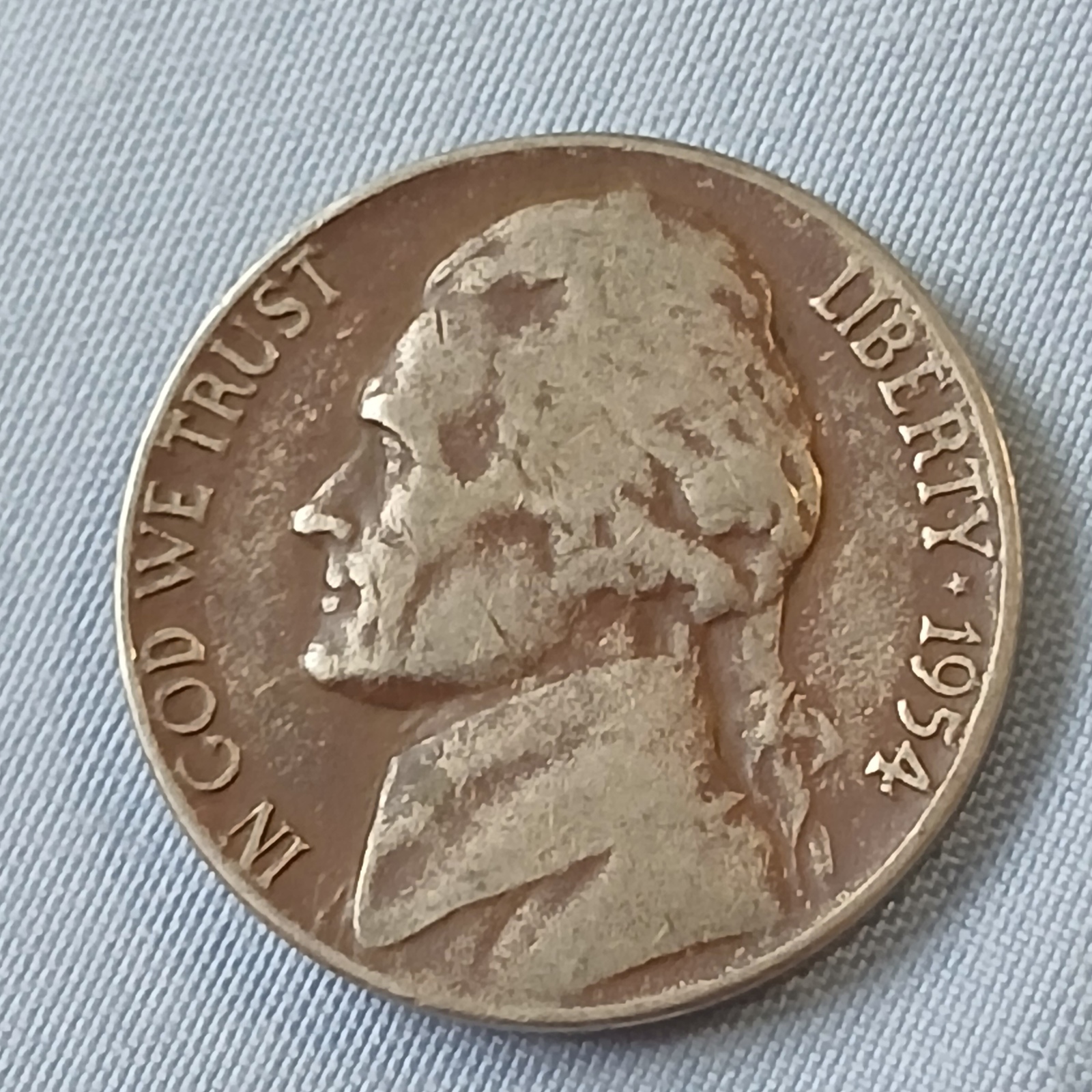 US 1954 D JEFFERSON NICKEL - Denver Issue - Authentic 71 yr old CIRCULATED - $3.45