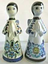 Mexican Folk Art Pottery Tonala Pair Ceramic Angel Candle Holders Christmas Deco - £29.54 GBP