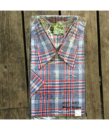 70s Mens Plaid Summer Shirt Red White Blue Ca... - £26.79 GBP