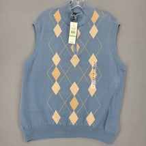 Lyle Scott Men Sweater Size L Blue Vest Preppy Argyle High Zip Neck Classic - £26.90 GBP