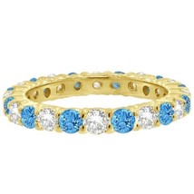 1CT Blue Topaz &amp; Diamond Eternity Ring 14K Yellow Gold - £774.94 GBP+