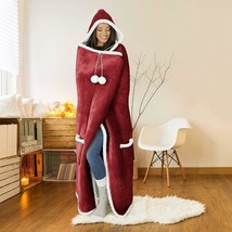 Hoodzy Faux Fur Hooded Blanket Burgundy 51&quot; in x 71&quot; in - £22.72 GBP