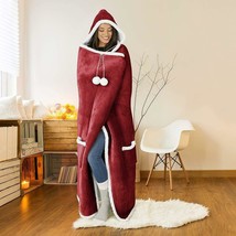 Hoodzy Faux Fur Hooded Blanket Burgundy 51" in x 71" in - £22.77 GBP