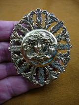 (B-WOM-4-4) Woman Princess wearing crown oval scrolled leaf brass Pin Pendant - £14.18 GBP