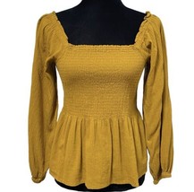 Madewell Mustard Brown Lucie Smocked Cotton Peplum Top Size 4 - $36.99