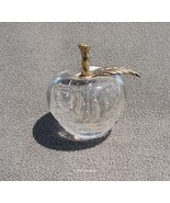 Clear Art Glass Apple Paperweight With Controlled Bubble and Brass Stem,... - £14.55 GBP