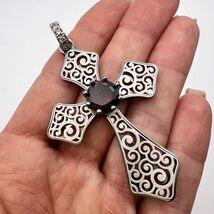 Huge Vintage Sterling Silver 925 Women's Jewelry Pendant Cross Crystals ... - $150.00