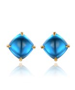 Unique Bright London Blue Gemstone Natural Topaz 14K Rose Gold Stud Earr... - $587.99