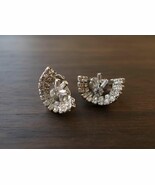 1950s Crescent Moon Earrings, Clear Rhinestone Mid Century Clips - $63.15 CAD