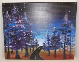 Night Landscape Original Oil Painting On Canvas 14&quot; x 11&quot; Abstract Art - $33.81