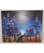Night Landscape Original Oil Painting On Canvas 14&quot; x 11&quot; Abstract Art - £26.47 GBP