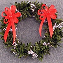 Christmas Wreath Red/Silver dhs4703 Doll House Shoppe Miniature - £6.79 GBP