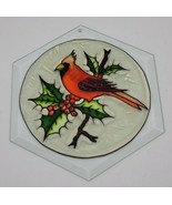 Vtg Cardinal Bird Glass Suncatcher Christmas Winter Ice Frosted Ivy Mist... - £19.10 GBP