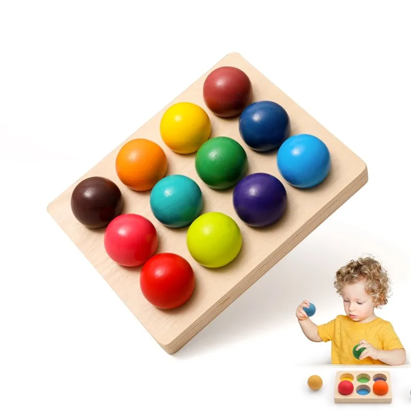 Rainbow Ball Matching Sensory Game  Color Cognitive Sorting Board Wooden - £14.09 GBP+