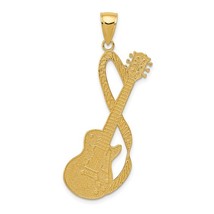 14K Yellow Gold Guitar with Strap Textured Pendant - £228.04 GBP
