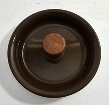 Vintage Brown Enamel Wooden Knob 5 5/8&quot; Round Pot Pan Replacement Lid #74 - £14.79 GBP
